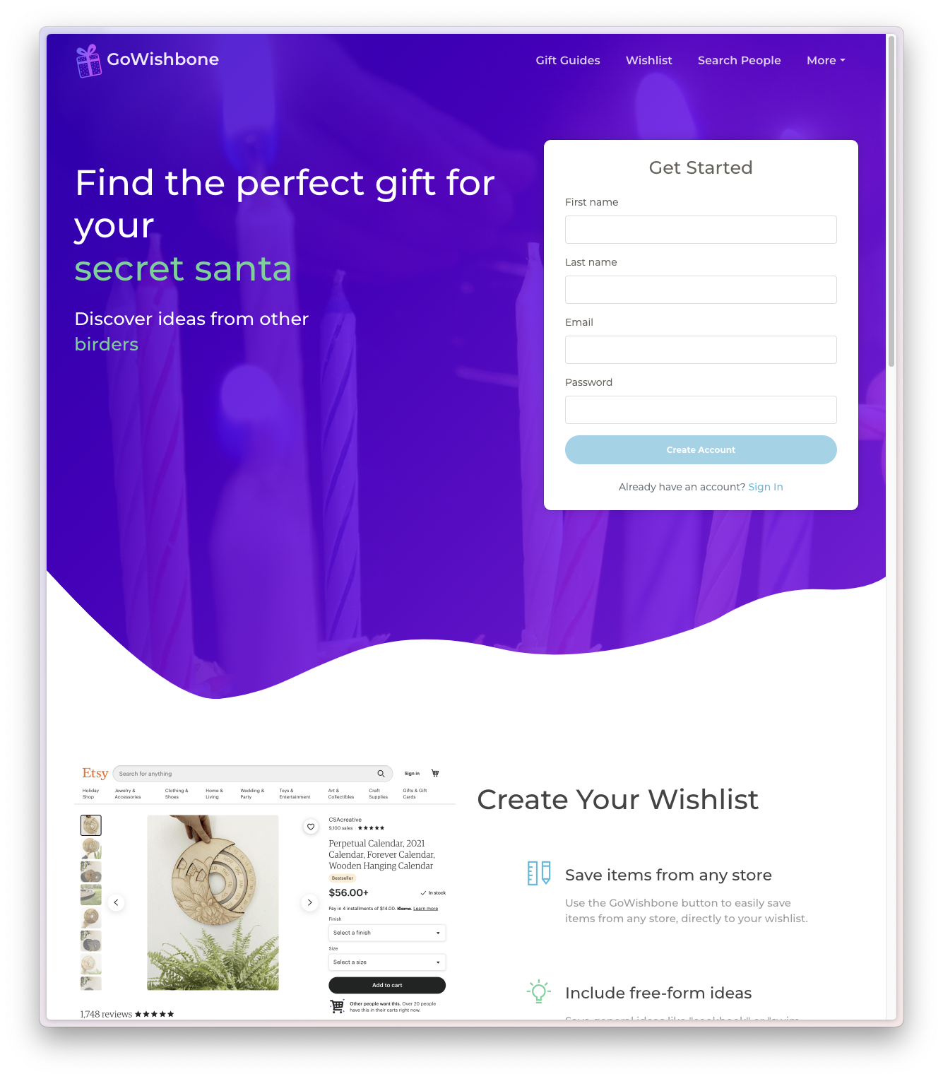 GoWishbone landing page